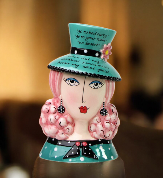 Ceramic Dollymama Pink Hair Lady Candy Box by Joey Heiberg Kitchen Decor Gift for Her - candy jar