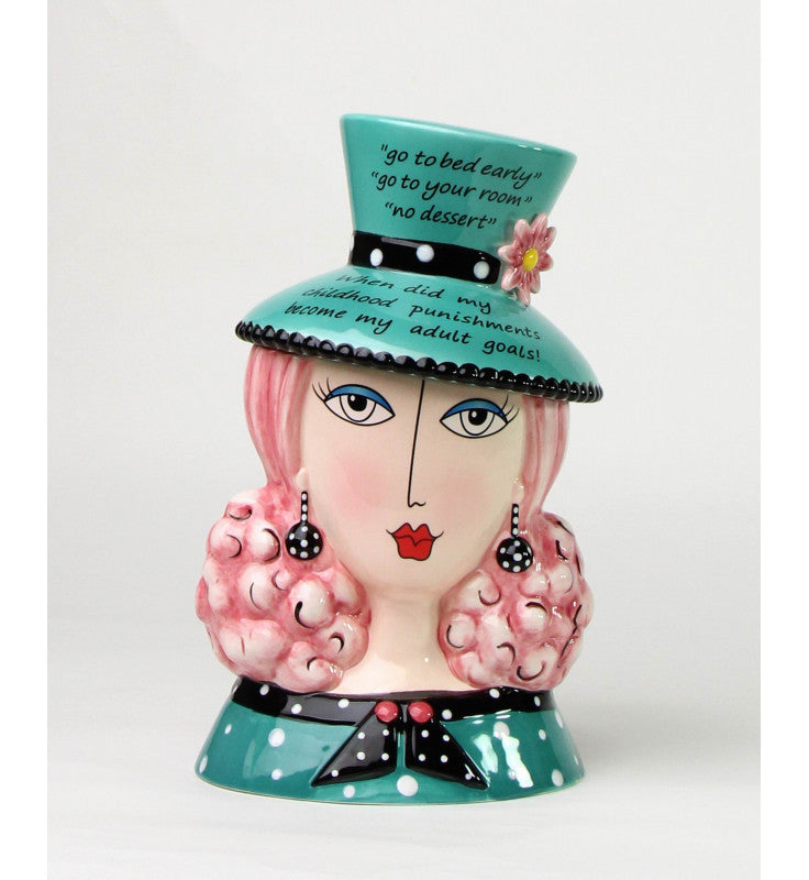 Ceramic Dollymama Pink Hair Lady Candy Box by Joey Heiberg Kitchen Decor Gift for Her - candy jar