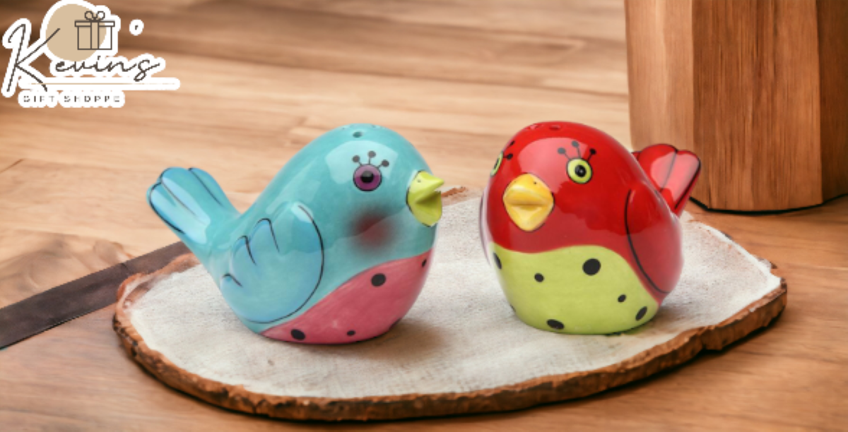 Ceramic Dotted Red And Blue Love Birds Salt & Pepper Shakers Home Décor Gift for Her Gift for Mom Kitchen Décor