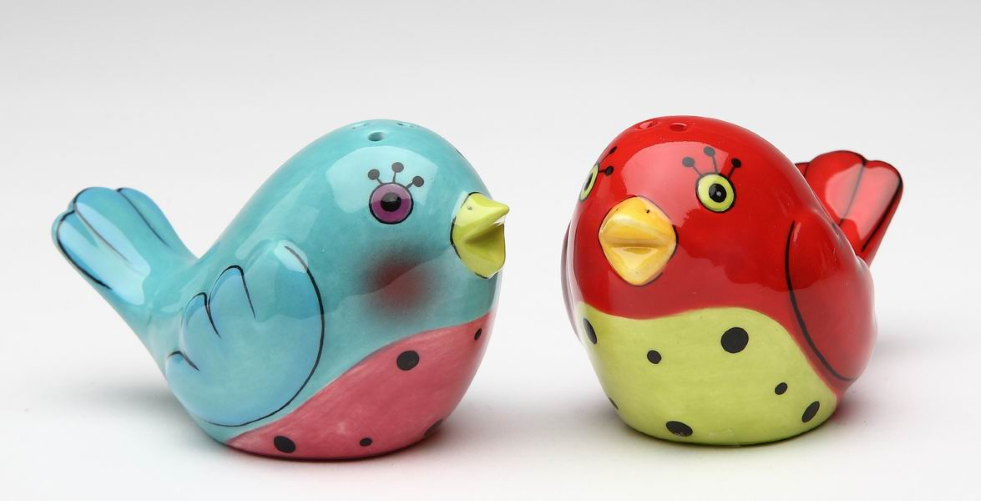 Ceramic Dotted Red And Blue Love Birds Salt & Pepper Shakers Home Décor Gift for Her Gift for Mom Kitchen Décor