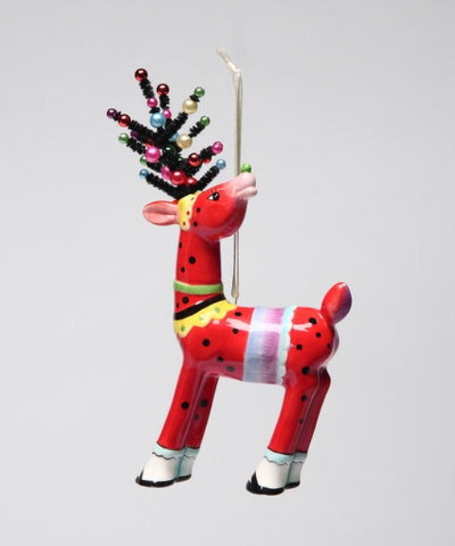 Ceramic Dotted Red Reindeer with Beaded Antlers Home Décor Gift for Her Gift for Mom Kitchen Décor Christmas Décor