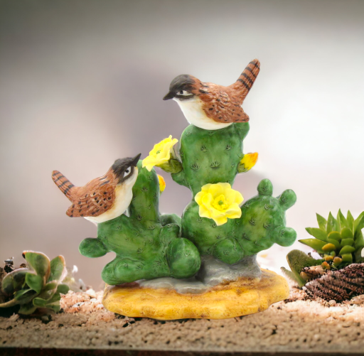 Ceramic Double House Wren Birds with Flowers Figurine Home Décor Gift for Her Mom Kitchen Décor Birdwatcher Gift