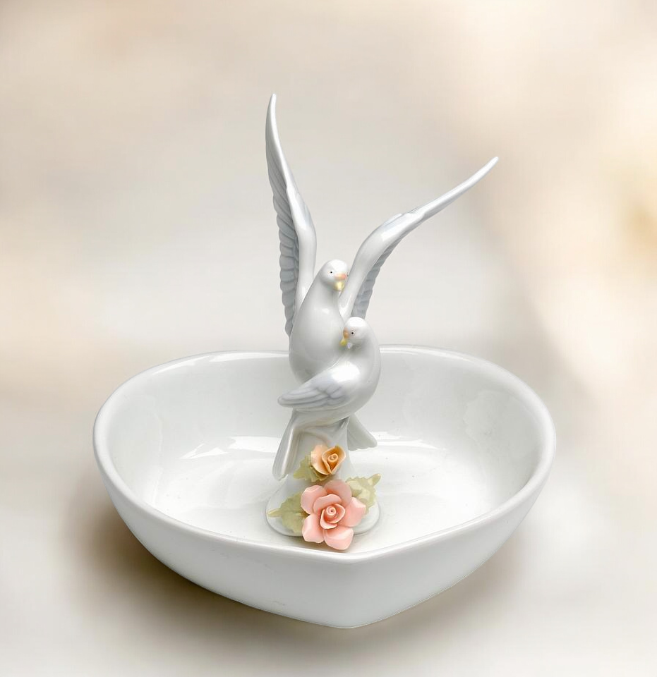 Ceramic Dove Birds Jewelry Tray Wedding Gift Wedding Decor Vanity Decor Romantic Decor - jewelry tray