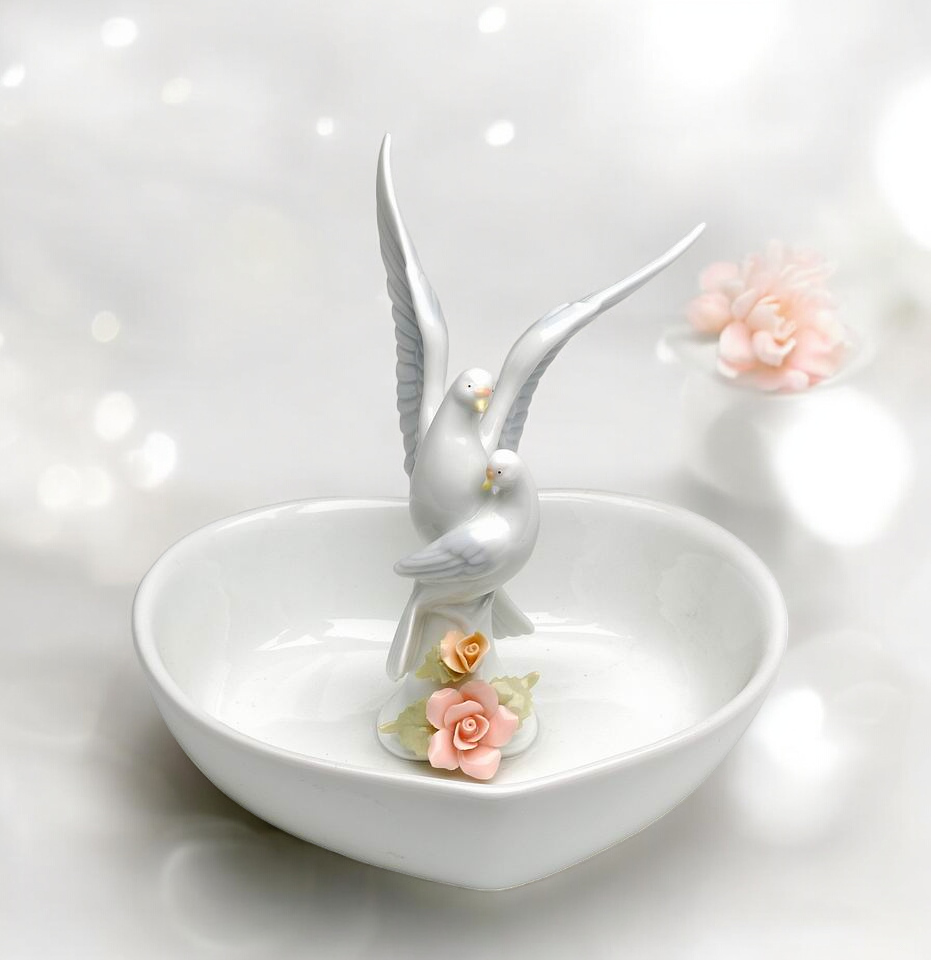 Ceramic Dove Birds Jewelry Tray Wedding Gift Wedding Decor Vanity Decor Romantic Decor - jewelry tray