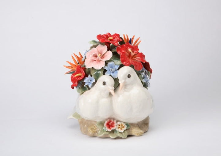 Ceramic Doves with Flowers Music Box Home Décor Gift for Her Gift for Mom Kitchen Décor Birdwatcher Gift Wedding Gift