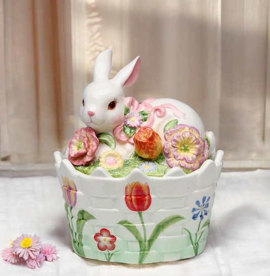 Ceramic Easter Bunny Rabbit Candy Jar Spring Decor Gift for Her Gift for Mom - CANDY JAR