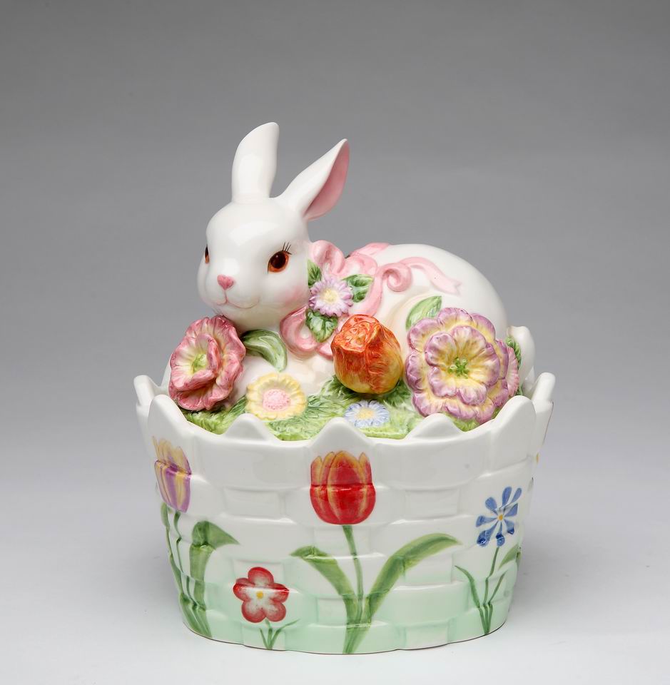 Ceramic Easter Bunny Rabbit Candy Jar Spring Decor Gift for Her Gift for Mom - CANDY JAR