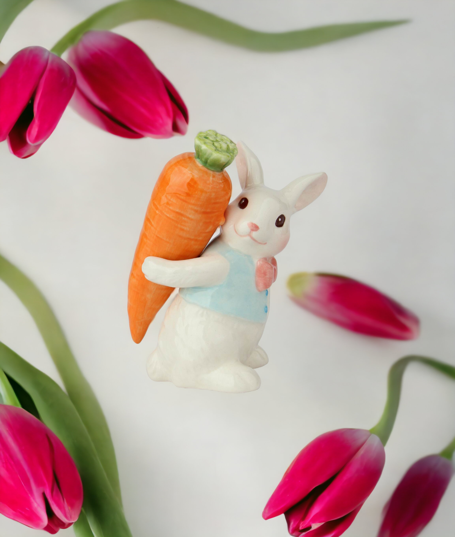 Ceramic Easter Bunny Rabbit Carrying Carrot Stick Salt and Pepper Shakers Gift for Her Gift for Mom Kitchen Décor