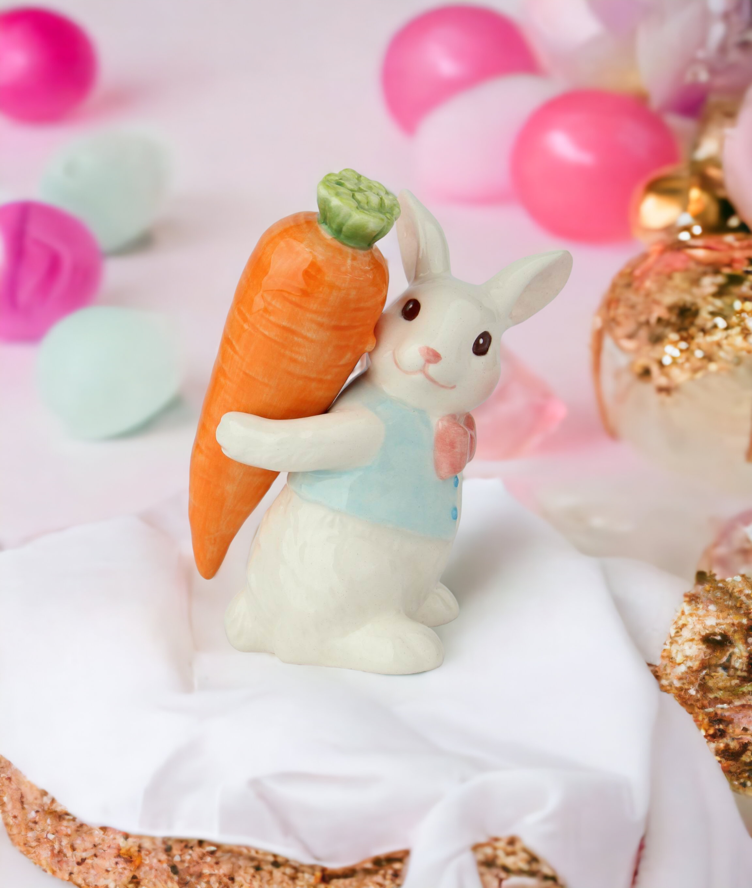 Ceramic Easter Bunny Rabbit Carrying Carrot Stick Salt and Pepper Shakers Gift for Her Gift for Mom Kitchen Décor