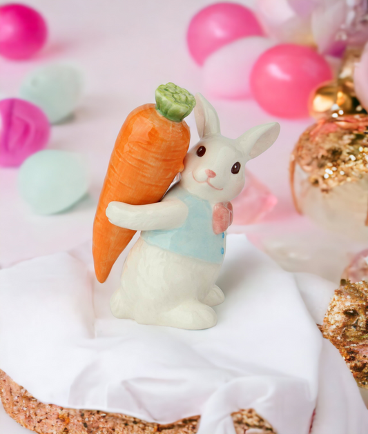 Ceramic Easter Bunny Rabbit Carrying Carrot Stick Salt and Pepper Shakers Gift for Her Gift for Mom Kitchen Décor