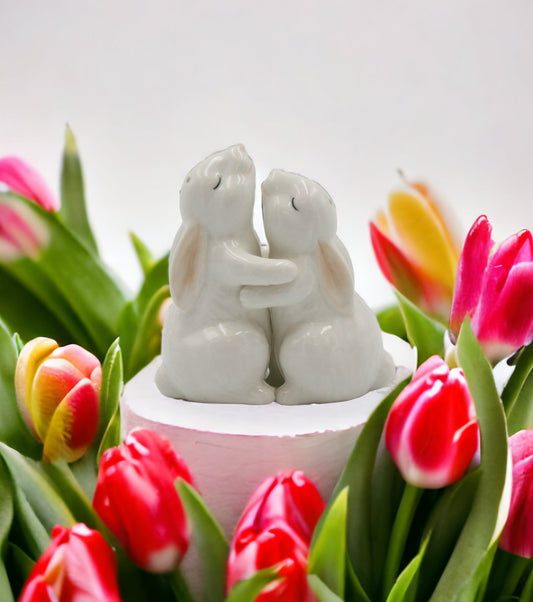 Ceramic Easter Bunny Rabbit Couple Salt and Pepper Shakers Home Décor Gift for Her Gift for Mom Kitchen Décor Spring