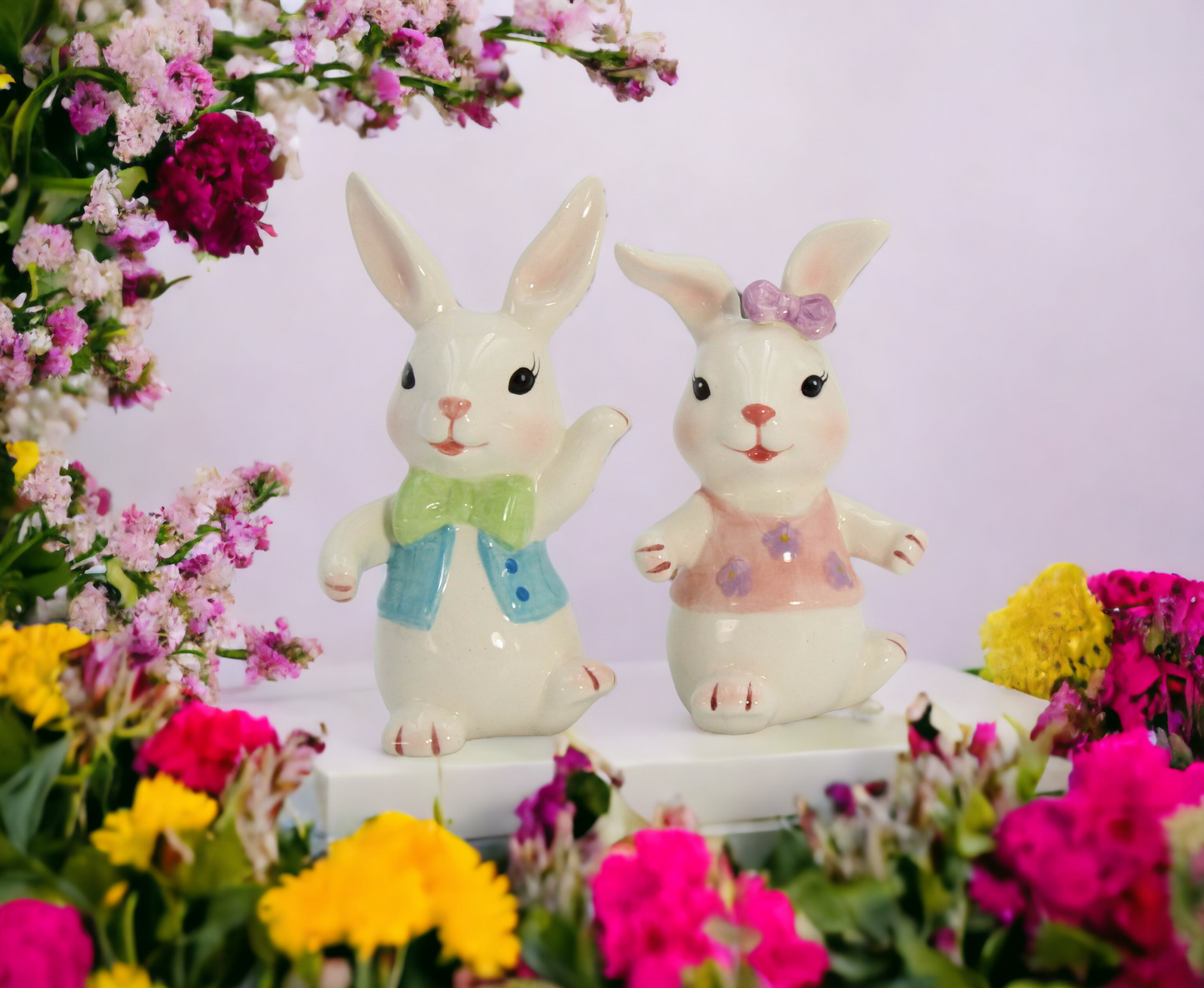 Ceramic Easter Bunny Rabbit Dancing Couple Salt and Pepper Shakers Home Décor Gift for Her Gift for Mom Kitchen Décor