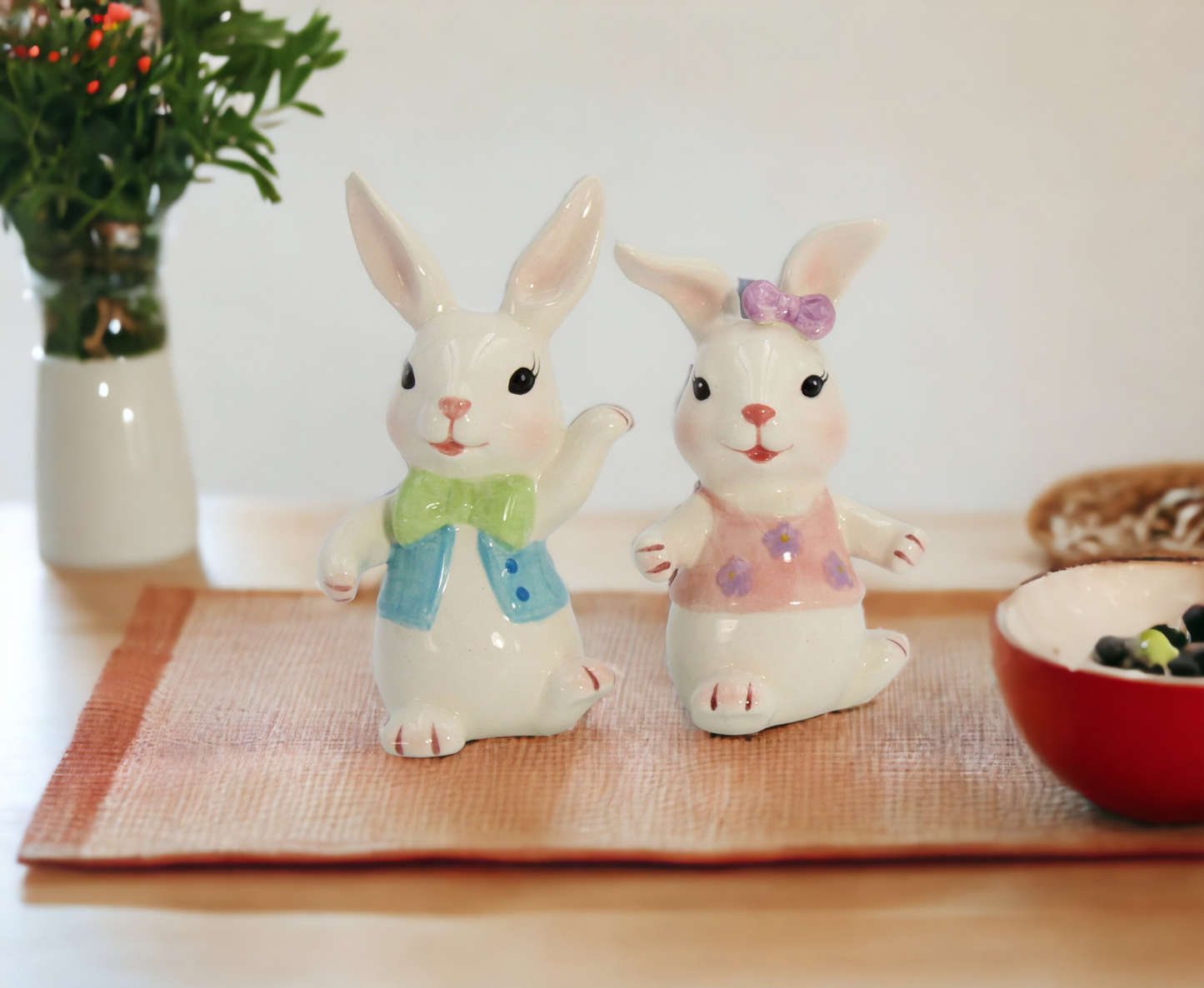 Ceramic Easter Bunny Rabbit Dancing Couple Salt and Pepper Shakers Home Décor Gift for Her Gift for Mom Kitchen Décor