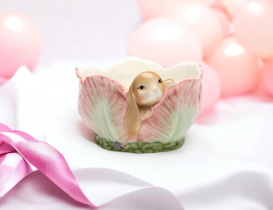 Ceramic Easter Bunny Rabbit in Flower Candy Bowl Home Décor Gift for Her Gift for Mom Kitchen Décor Spring Décor - Bowls
