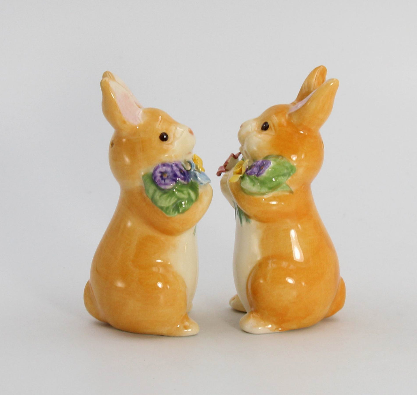 Ceramic Easter Bunny Rabbits with Flowers Salt and Pepper Home Décor Gift for Her Gift for Mom Kitchen Décor Spring