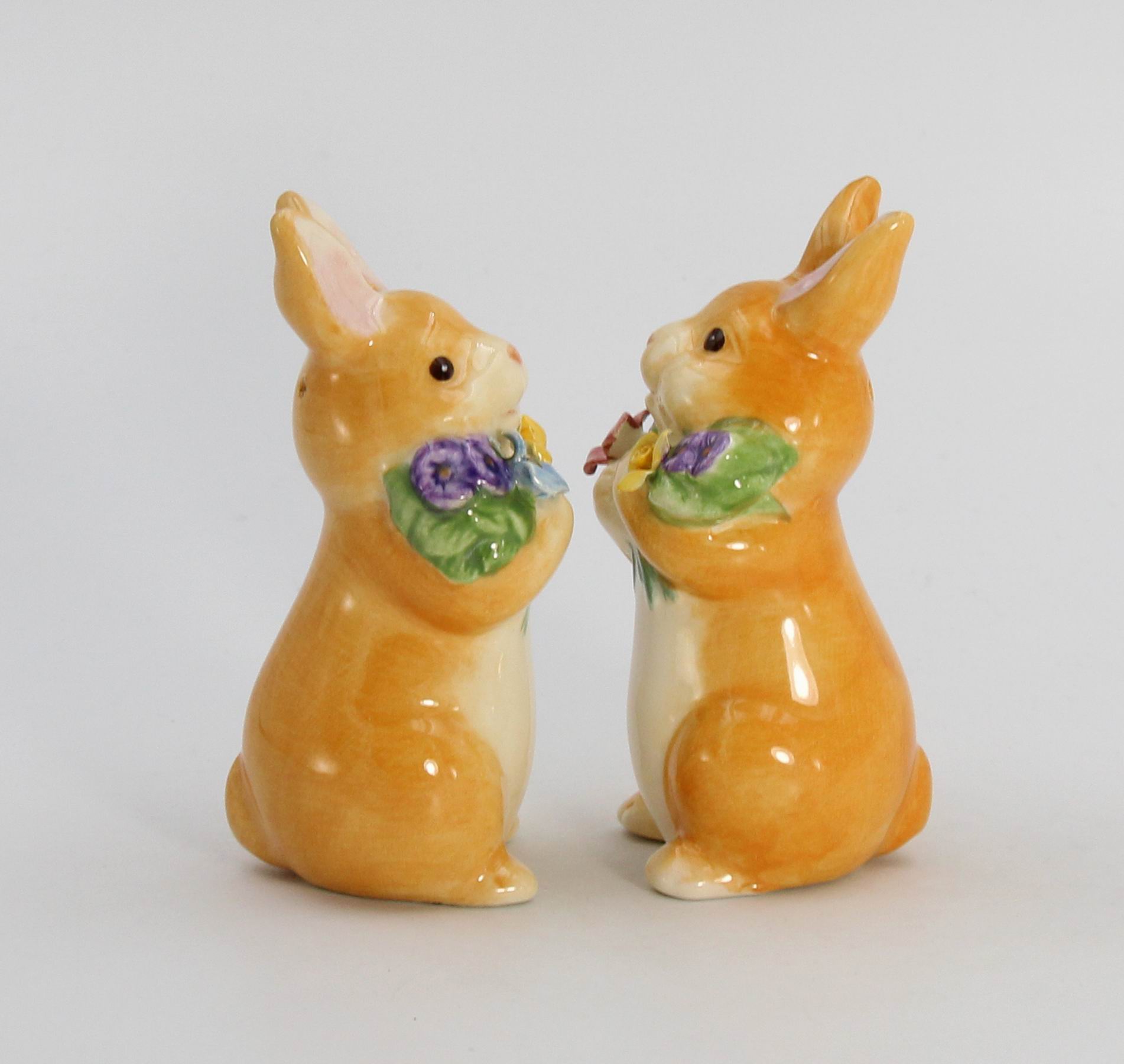 Ceramic Easter Bunny Rabbits with Flowers Salt and Pepper Home Décor Gift for Her Gift for Mom Kitchen Décor Spring
