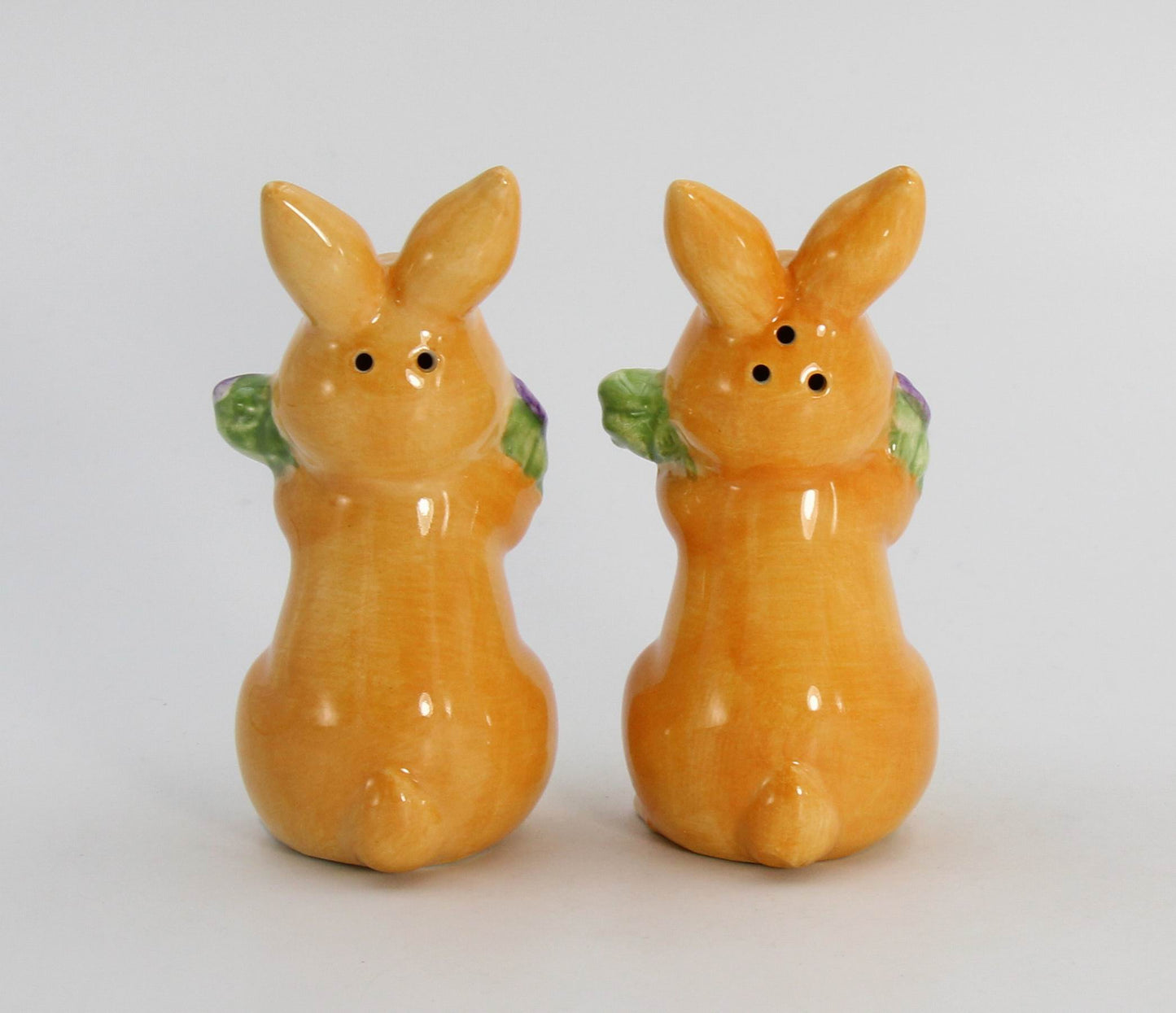 Ceramic Easter Bunny Rabbits with Flowers Salt and Pepper Home Décor Gift for Her Gift for Mom Kitchen Décor Spring