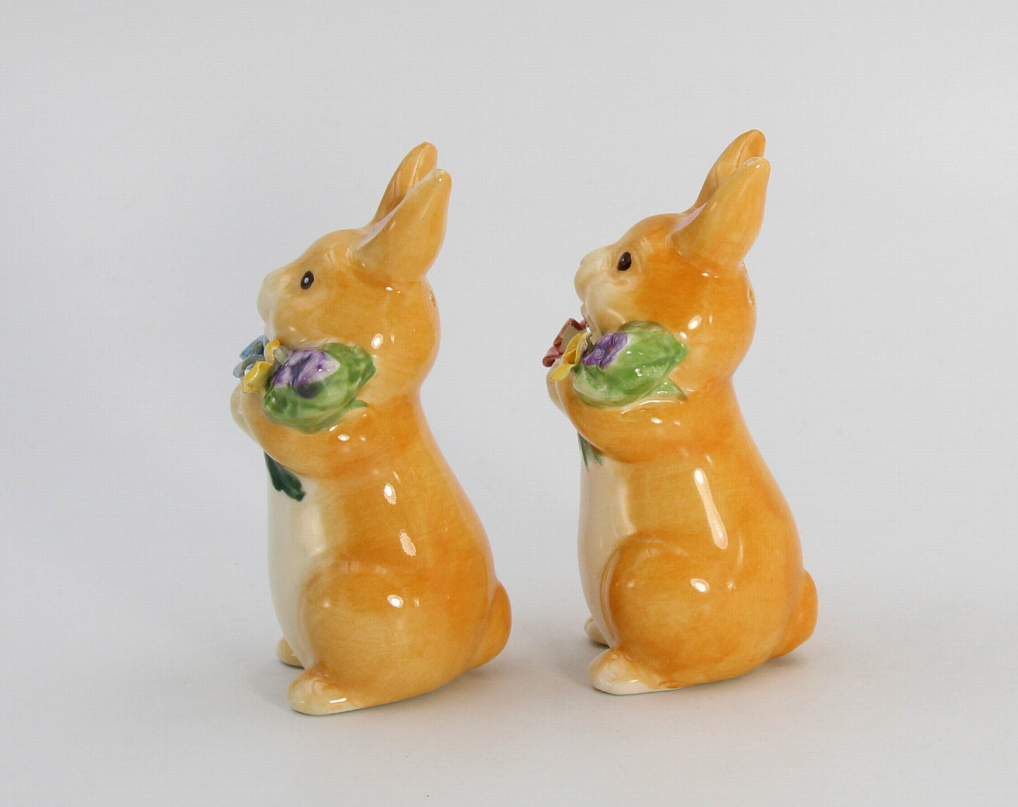 Ceramic Easter Bunny Rabbits with Flowers Salt and Pepper Home Décor Gift for Her Gift for Mom Kitchen Décor Spring