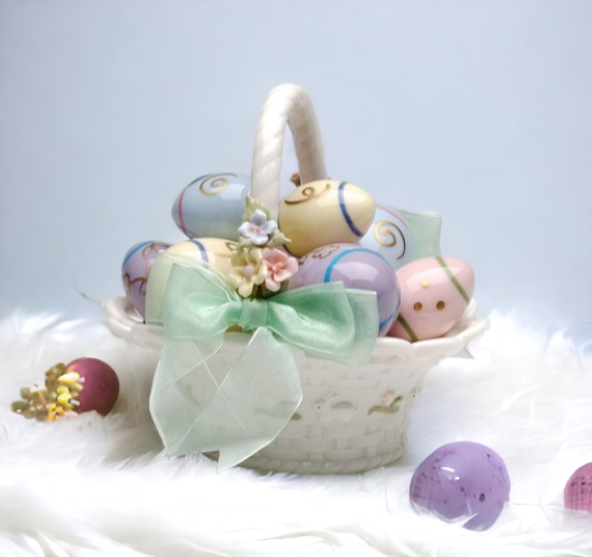 Ceramic Easter Egg Basket Music Box Home Décor Gift for Her Gift for Mom Kitchen Décor Spring Décor Easter Décor