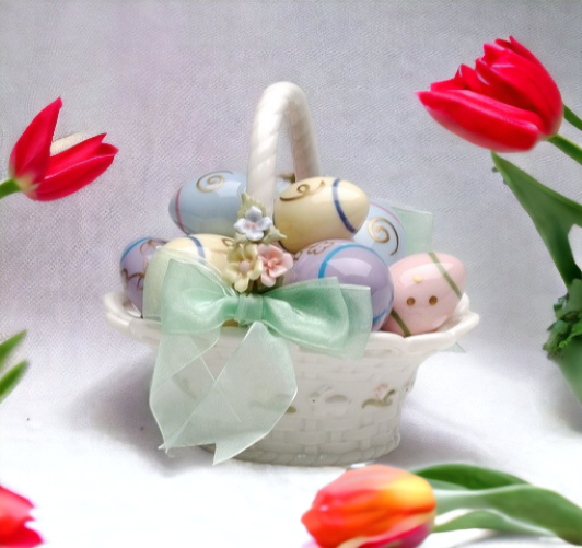 Ceramic Easter Egg Basket Music Box Home Décor Gift for Her Gift for Mom Kitchen Décor Spring Décor Easter Décor