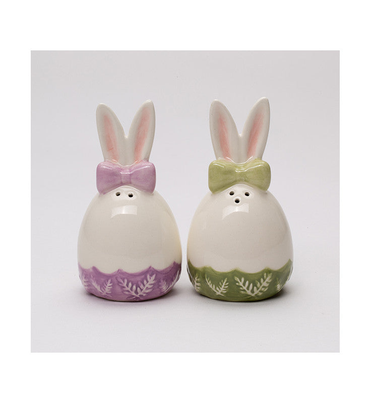 Ceramic Easter Egg Shaped Bunny Rabbit Ears Salt and Pepper Shakers Spring Decor Easter Decor Gift for Her - Salt &