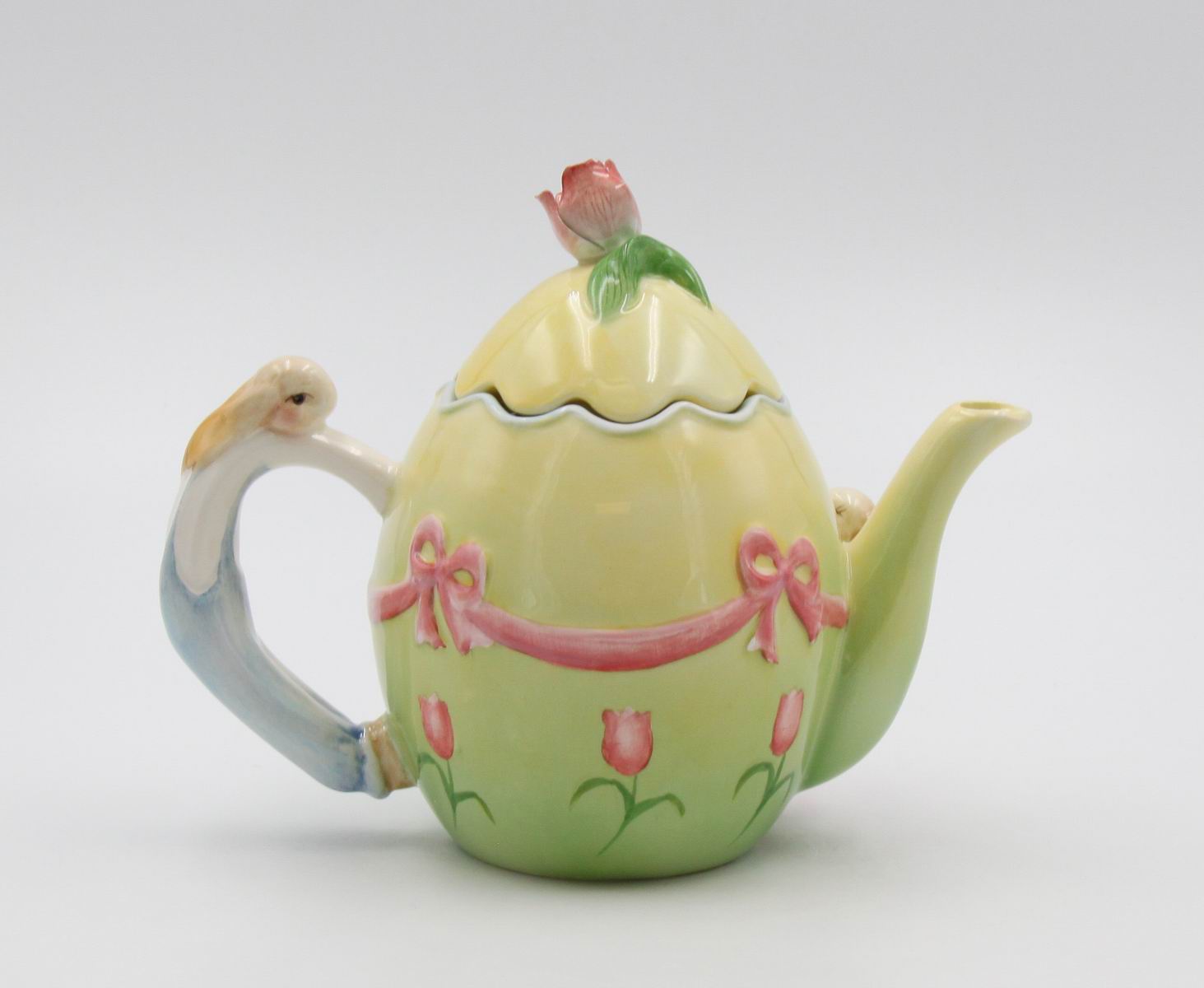 Ceramic Easter Rabbits Around Egg Shaped Teapot Gift for Her Gift for Mom Tea Party Décor Café Décor Spring Decor