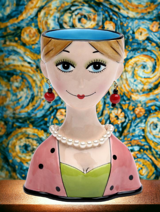 Ceramic Elegant Lady Vase or Makeup Brush Holder Home Décor Gift for Her Mom Friend or Coworker Vanity Décor - vase