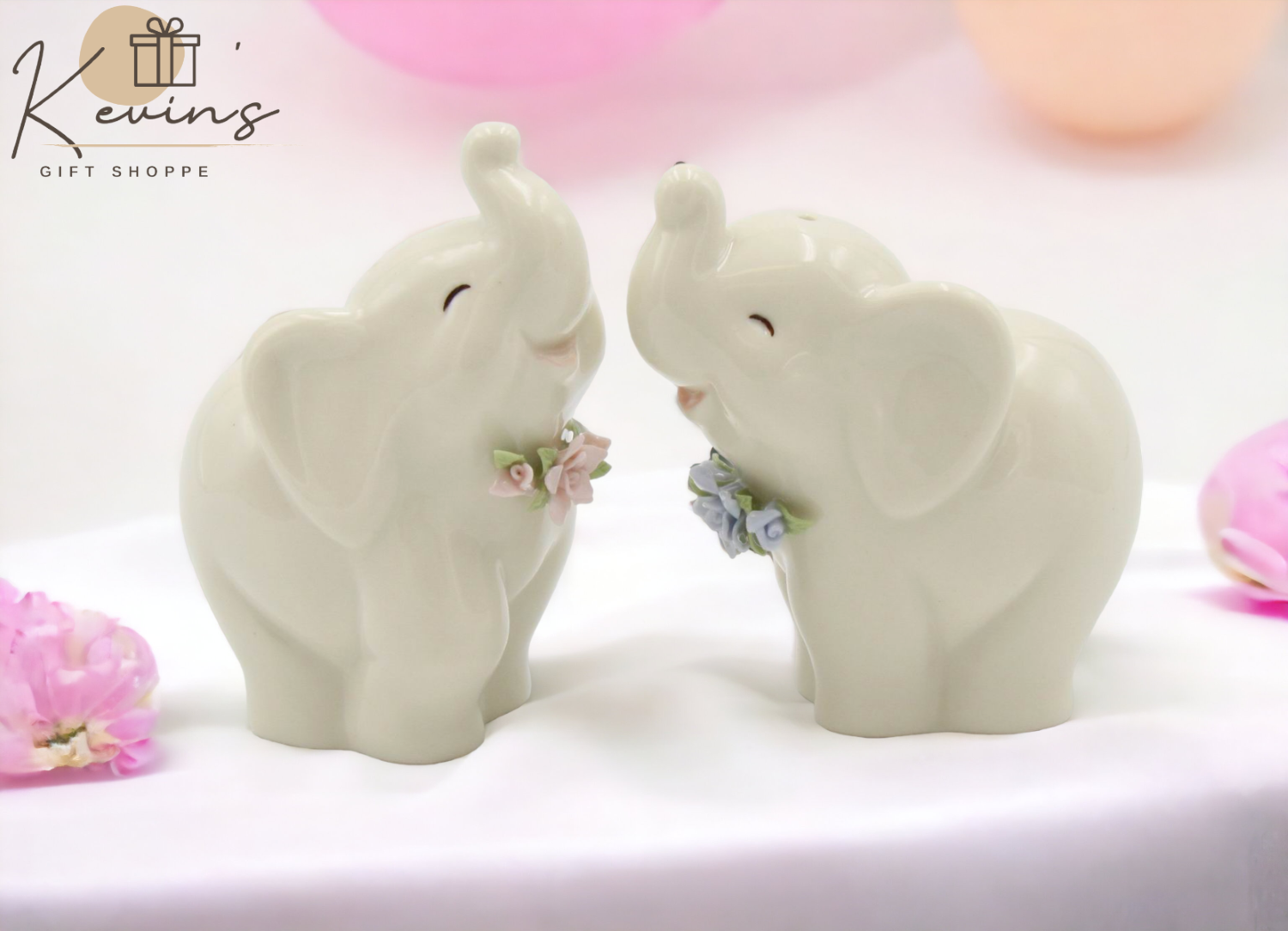 Ceramic Elephants with Flowers Salt And Pepper Shakers Home Décor Gift for Her Gift for Mom Kitchen Décor - Salt &