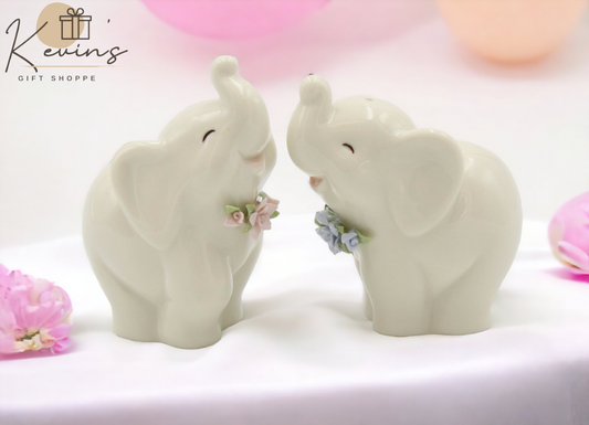 Ceramic Elephants with Flowers Salt And Pepper Shakers Home Décor Gift for Her Gift for Mom Kitchen Décor - Salt &