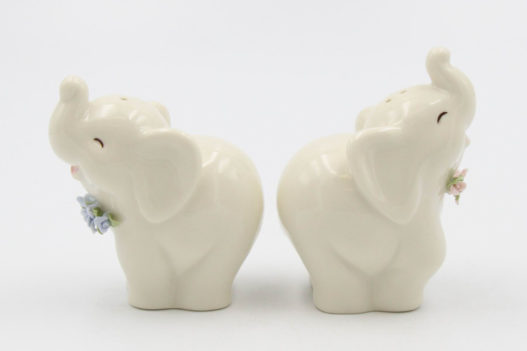 Ceramic Elephants with Flowers Salt And Pepper Shakers Home Décor Gift for Her Gift for Mom Kitchen Décor - Salt &
