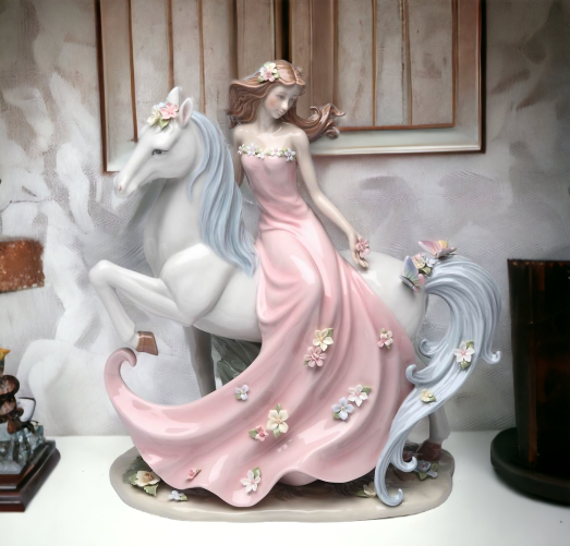 Ceramic Enchanting Damsel Figurine Gift for Her Gift for Mom Gift for Horse Lover Home Decor Farmhouse Decor - Figurines