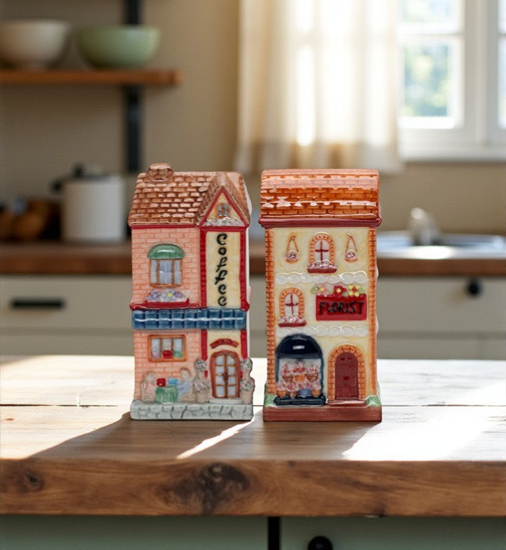 Ceramic European Coffee & Florist Shop Salt & Pepper Shakers Home Décor Gift for Her Gift for Mom Kitchen Décor Dining