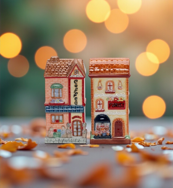 Ceramic European Coffee & Florist Shop Salt & Pepper Shakers Home Décor Gift for Her Gift for Mom Kitchen Décor Dining