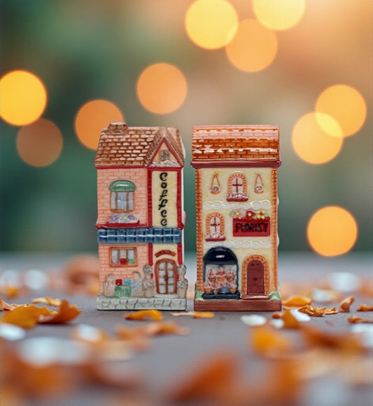 Ceramic European Coffee & Florist Shop Salt & Pepper Shakers Home Décor Gift for Her Gift for Mom Kitchen Décor Dining