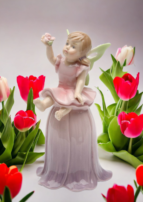 Ceramic Fairy on Flower Bell Home Décor Gift for Her Gift for Mom Gift for Daughter Nature Lover Gift Vintage Decor