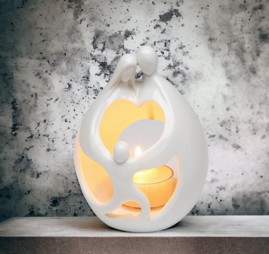 Ceramic Family Scene T-Light Candle Holder Home Décor Gift for Her Gift for Parents Bedroom Décor - Candle Holders