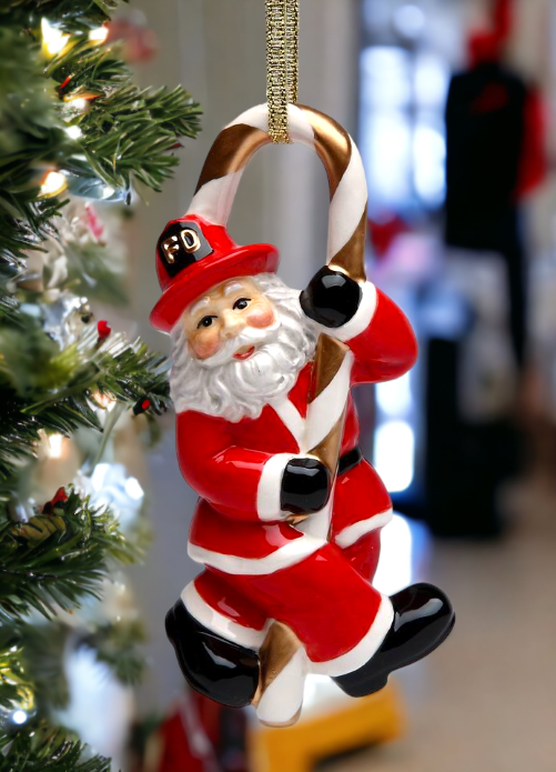 Ceramic Fire Fighter-Santa Ornament Home Décor Gift for Him Gift for Firemen Fire Station Décor Christmas Décor