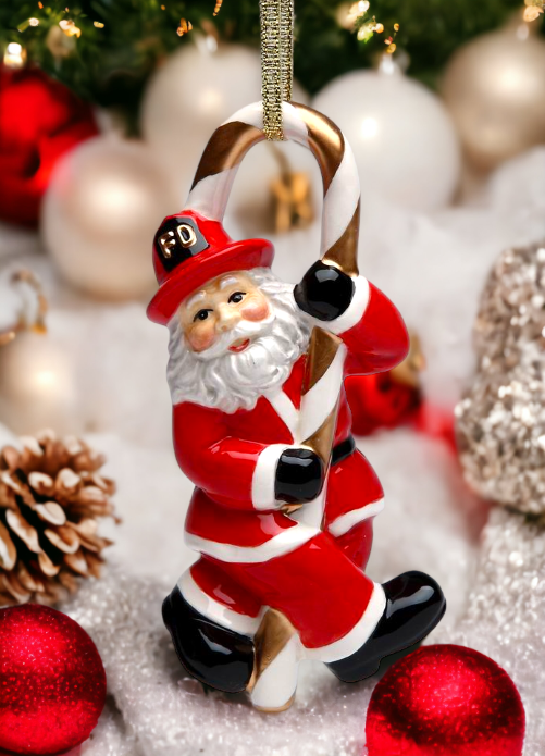 Ceramic Fire Fighter-Santa Ornament Home Décor Gift for Him Gift for Firemen Fire Station Décor Christmas Décor
