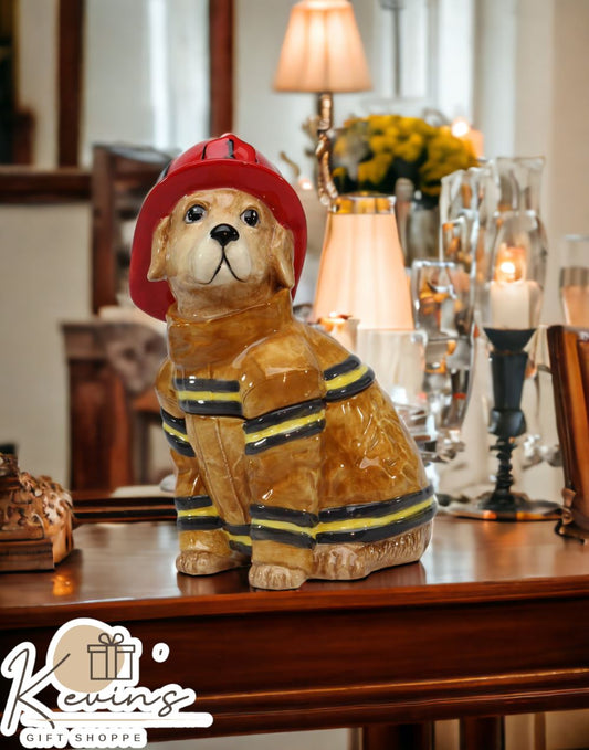 Ceramic Firefighter Dog Candy Jar Home Décor Gift for Her Gift for Mom Kitchen Décor Dog Lover Gift Pet Loss Gift