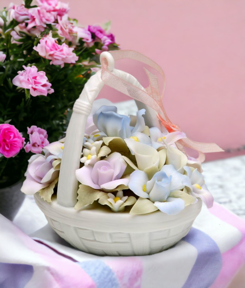 Ceramic Flower Basket Figurine Home Décor Gift for Her Gift for Mom Nature Lover Gift - Figurine