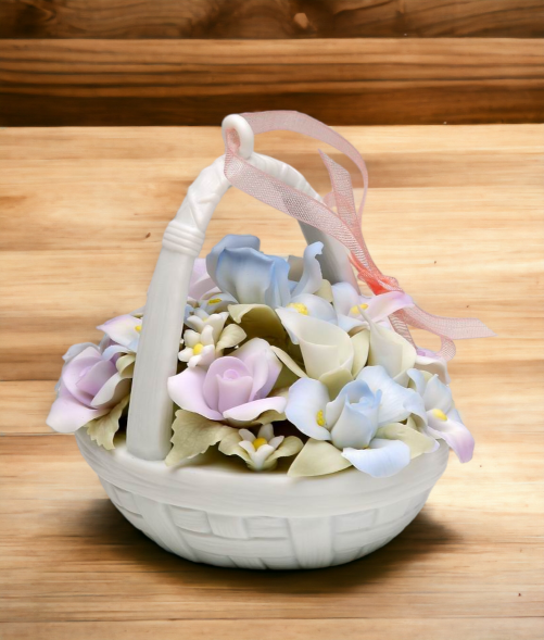 Ceramic Flower Basket Figurine Home Décor Gift for Her Gift for Mom Nature Lover Gift - Figurine