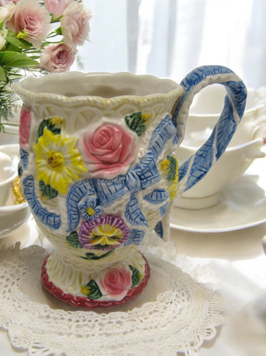 Ceramic Flower Mug Afternoon Tea Party Kitchen Decor Gift for Her Gift for Mom Vintage Decor - Mugs