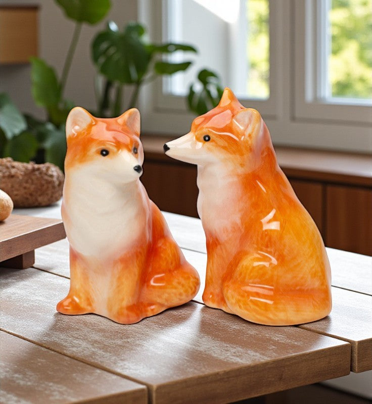 Ceramic Fox Salt and Pepper Shakers Home Décor Gift for Her Gift for Mom Kitchen Décor Nature Lover Gift - Salt &