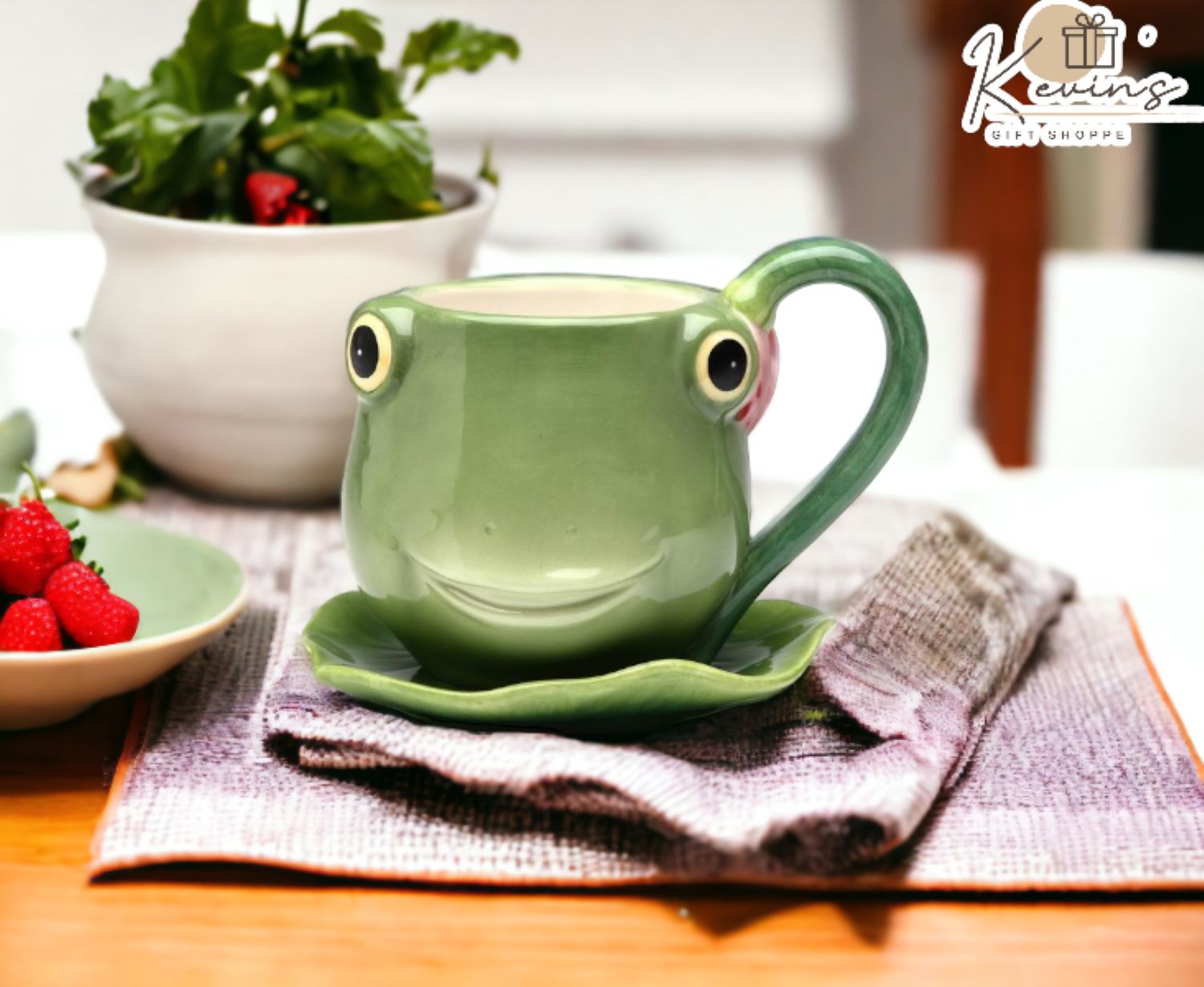Ceramic Frog Cup and Saucer Gift for Her Gift for Mom Gift for Friend or Coworker Tea Party Décor Café Decor