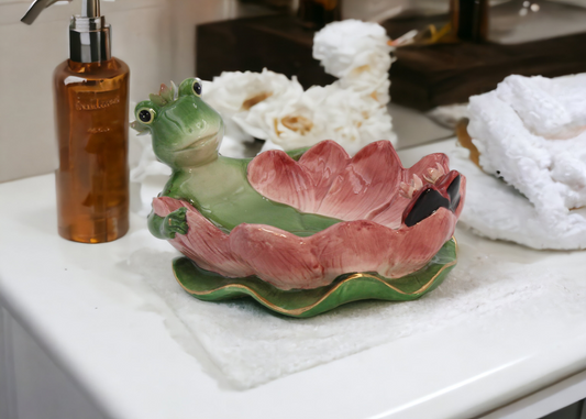 Ceramic Frog in Water Lily Soap Dish Home Décor Gift for Her Mom Spring Décor Cottagecore Nature Lover Gift - Soap