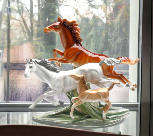 Ceramic Galloping Horses Statue Gift for Him Dad Cowboy Mom Her Office Decor Farmhouse Decor - Figurines