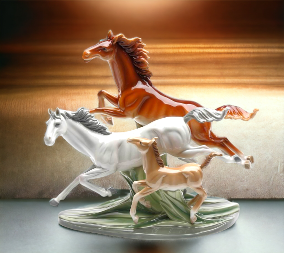 Ceramic Galloping Horses Statue Gift for Him Dad Cowboy Mom Her Office Decor Farmhouse Decor - Figurines