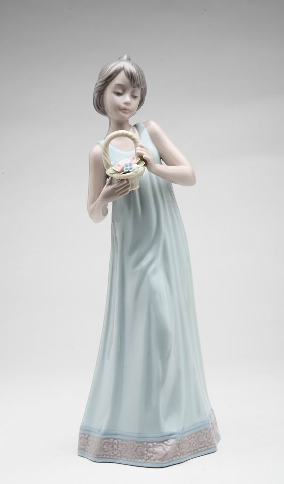 Ceramic Girl Holding Flower Basket Figurine Home Decor Gift for Her Gift for Mom - Figurine