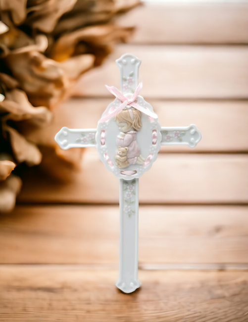 Ceramic Girl Praying Cross Religious Decor Baptism Gift Church Gift Church Decor Wall Decor Gift for Daughter - wall
