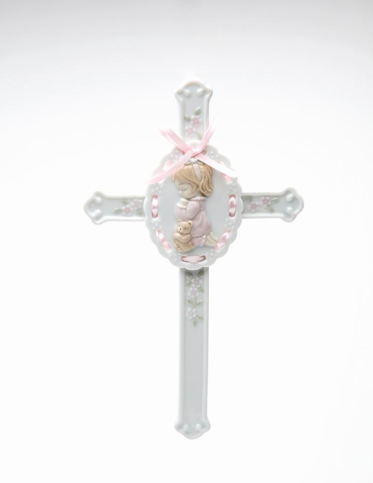 Ceramic Girl Praying Cross Religious Decor Baptism Gift Church Gift Church Decor Wall Decor Gift for Daughter - wall